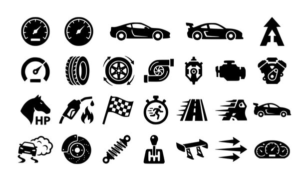 Automotive Speed Performance Motion and Velocity Solid Vector Icon Set