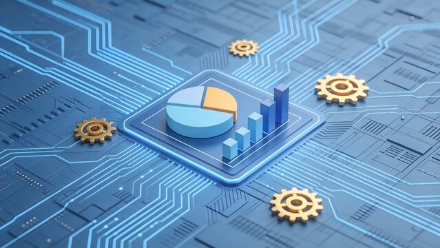 Circuit board with gears and data charts