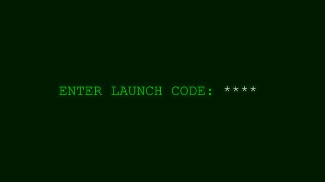 Retro Computer Terminal Display Showing Enter Launch Code Prompt.