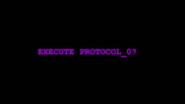 Retro Computer Terminal Display Showing Execute Protocol Zero Command Prompt.