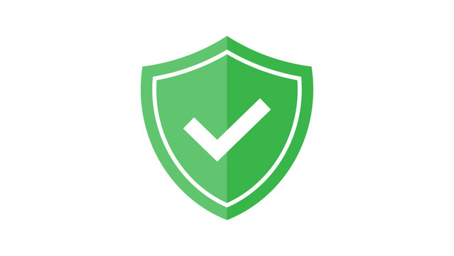 Green shield with white checkmark, flat design vector.