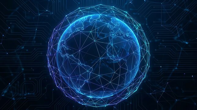 Digital Global Network Earth Globe with Glowing Data Connection Lines