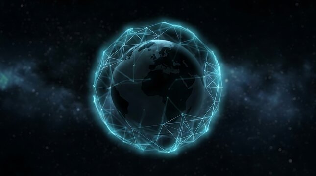 Digital Earth Globe with Glowing Holographic Network Connections in Deep Space