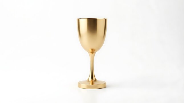 Golden goblet isolated on white background, elegant metallic chalice for wine or holy grail concept