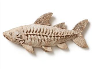 Obraz premium Stone Carving Of A Detailed Fish Skeleton On A Plain White Background