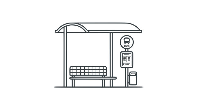 Bus stop shelter with bench and sign