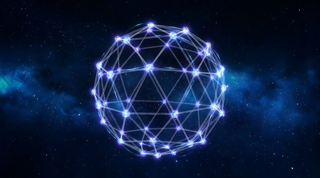 Glowing digital metaverse globe with interconnected network nodes in deep space