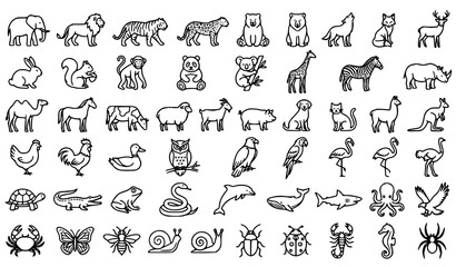 Naklejka premium Animal Outline Thin Line Editable Stroke Vector Icon Collection