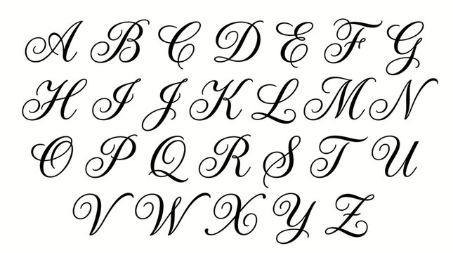 A complete set of uppercase cursive alphabet letters from A to Z, elegantly displayed in a classic font.