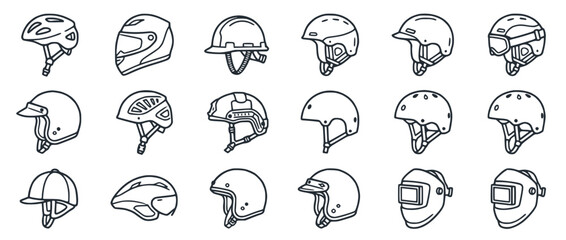 Fototapeta premium Collection of protective headwear drawings, isolated