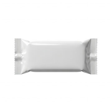 Blank white candy bar wrapper pouch isolated on transparent background for professional food product packaging