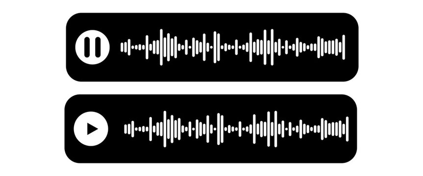 Audio voice message player interface with play pause buttons waveform graphic element isolated on transparent background
