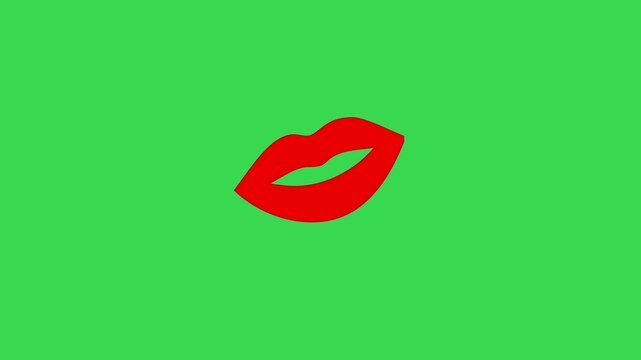 Red Lips Kissing Motion Graphic Animation on Chroma Key Green Screen