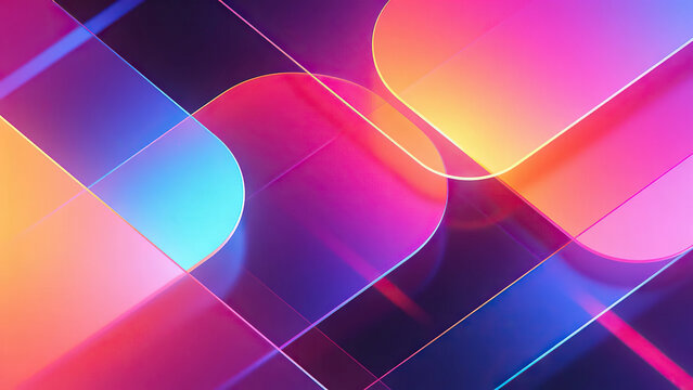 Digital background with colorful glass panels and vibrant futuristic gradient lighting