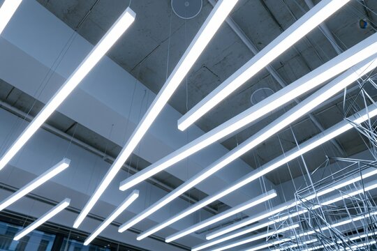 The Linear LED Lighting Installation Overhead in a Modern Industrial Interior