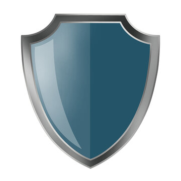 Blue shield icon with a sleek metallic silver border and glossy reflection on a transparent background