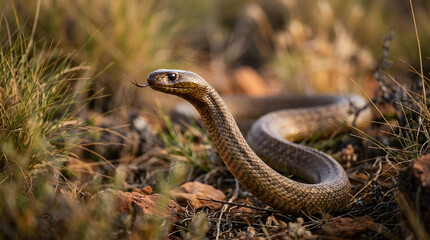 Fototapeta premium inland taipan (Oxyuranus microlepidotus) snake being alert