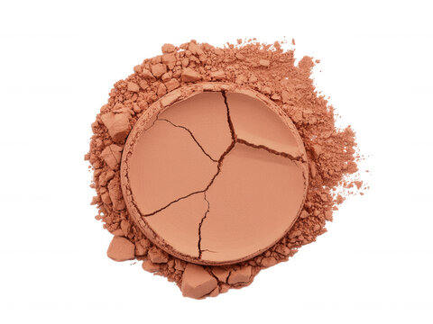 Broken terracotta cosmetic powder compact isolated on transparent background