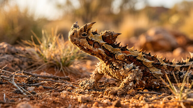thorny devil lizard closeup on sunset