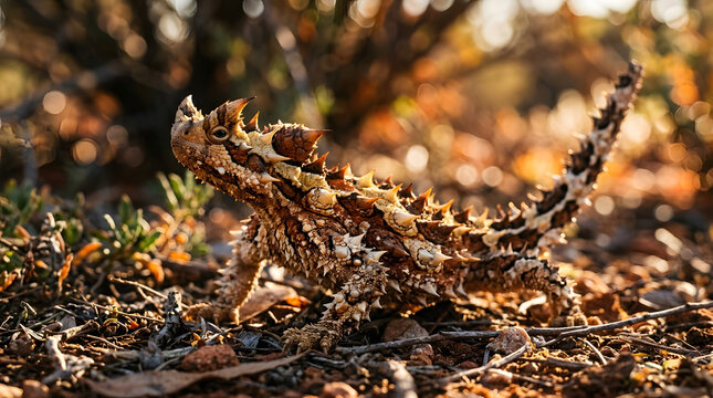 thorny devil lizard closeup on sunset