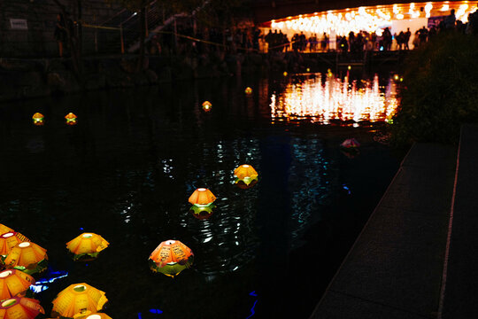 lanterns floating at night