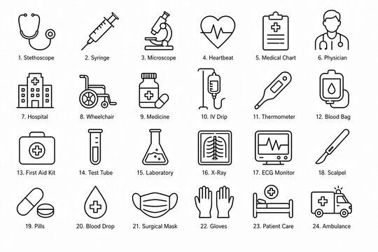 Set of simple black line laboratory and science icons on white
