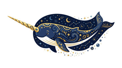 Celestial Narwhal Illustration with Cosmic Patterns © Laris