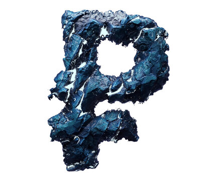 Blue stone exclamation mark isolated on transparent background