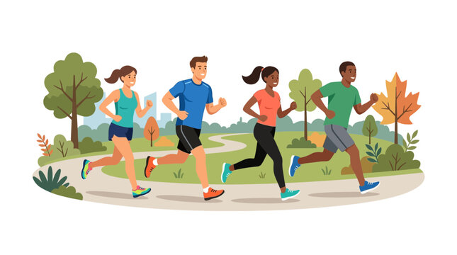 Diverse group running in park illustration