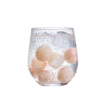 Cold drink with condensation on glass filled with ice and lychee fruit refreshing png