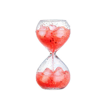 Cold drink with condensation on hourglass shaped glass filled with red liquid and ice cubes png
