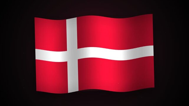 Danish flag waving in the wind against black background