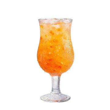 Cold drink with condensation on glass filled with orange beverage and ice cubes refreshing png