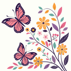 Obraz premium floral background with butterflies