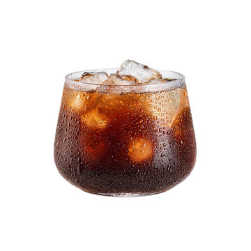 Cold drink with condensation on glass filled with ice cubes and dark liquid refreshing png
