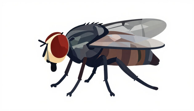 House fly isolated on white background. Detailed insect illustration for pest control design.