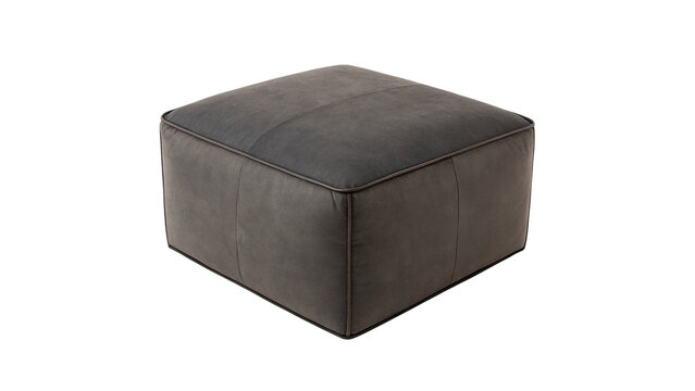 Dark grey square leather footstool ottoman isolated on transparent background for living room