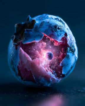 Textured Berry Peeling Open to Reveal a Glowing Galaxy