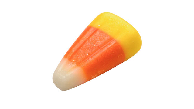 Classic sweet candy corn piece isolated on transparent background for Halloween holiday celebration