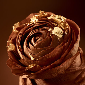 Chocolate Colored Rose Flower With Gold Leaf Accents