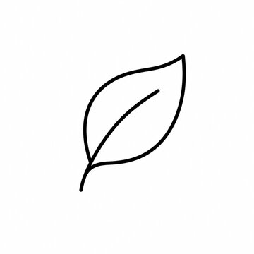 Minimalist black outline leaf icon with curved veins on a single stem on white background