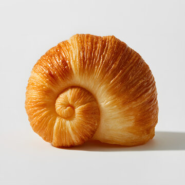 Croissant Pastry Curled Into a Spiral Shell Shape