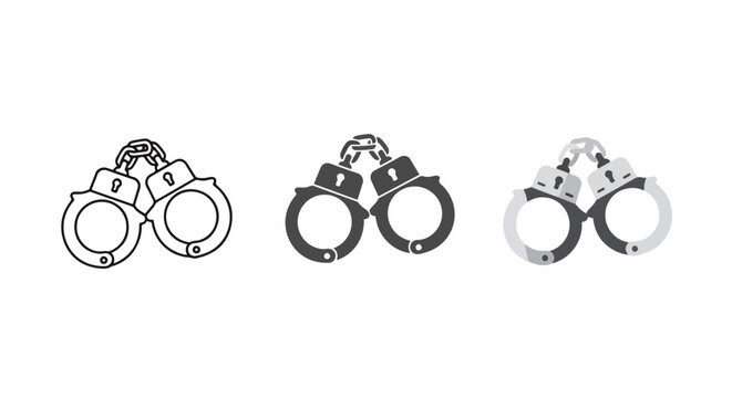 Police handcuffs security vector icons - Flat icon, outline, glyph, linear, logo template - SVG icon - Black Icon, PNG icon- Clipart, sticker - icon set
