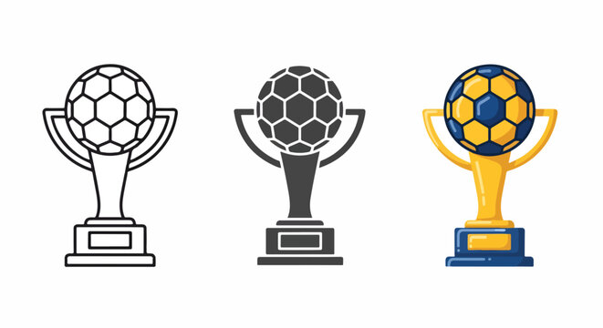 Soccer ball trophy cup vector graphic set - Clipart, sticker - Line and glyph solid icon and logo template - icon set 