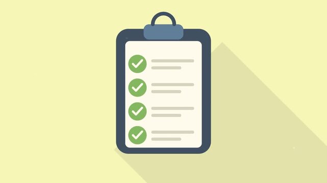 Flat Vector Illustration of a Completed Checklist on a Clipboard Office Task