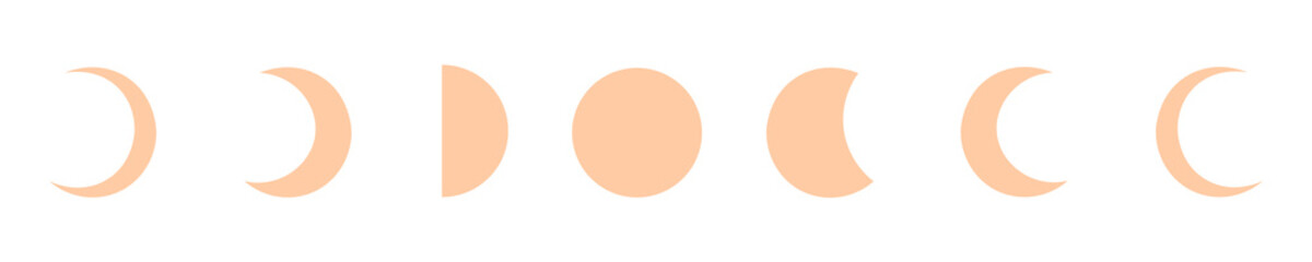 Peach Moon Phase Illustration Set Isolated on Transparent Background PNG Lunar Vector Symbols © House of Designs