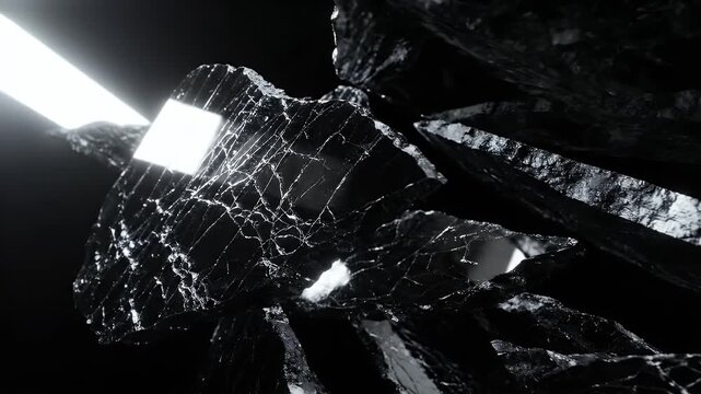 Abstract dark crystal structure with bright beam of light, scientific concept, futuristic technology background