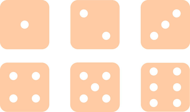 Peach Dice Face Numbers One to Six Icon Set Isolated on Transparent Background PNG Gaming Symbols