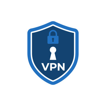Blue VPN Shield Icon with Padlock and Keyhole for Virtual Private Network and Cyber Security Concept