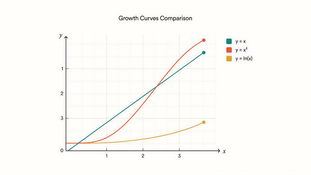 technology and busingess theme background Growth curves comparison chart showing linear, quadratic, and logarithmic functions on graph
